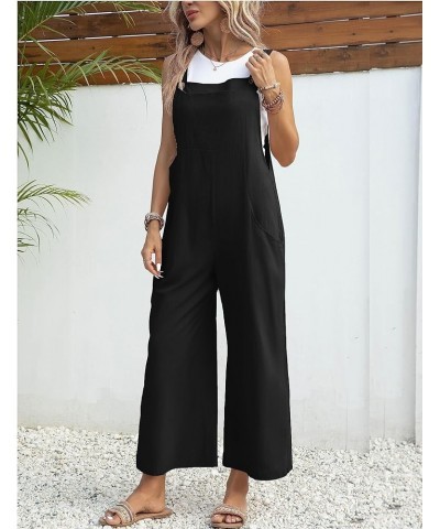 Womens Casual Loose Cotton Sleeveless Adjustable Jumpsuits Baggy Wide Leg Overalls Rompers Bib Pants with Pockets Black $12.9...