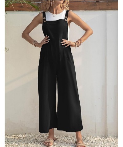 Womens Casual Loose Cotton Sleeveless Adjustable Jumpsuits Baggy Wide Leg Overalls Rompers Bib Pants with Pockets Black $12.9...