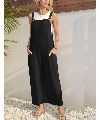 Womens Casual Loose Cotton Sleeveless Adjustable Jumpsuits Baggy Wide Leg Overalls Rompers Bib Pants with Pockets Black $12.9...