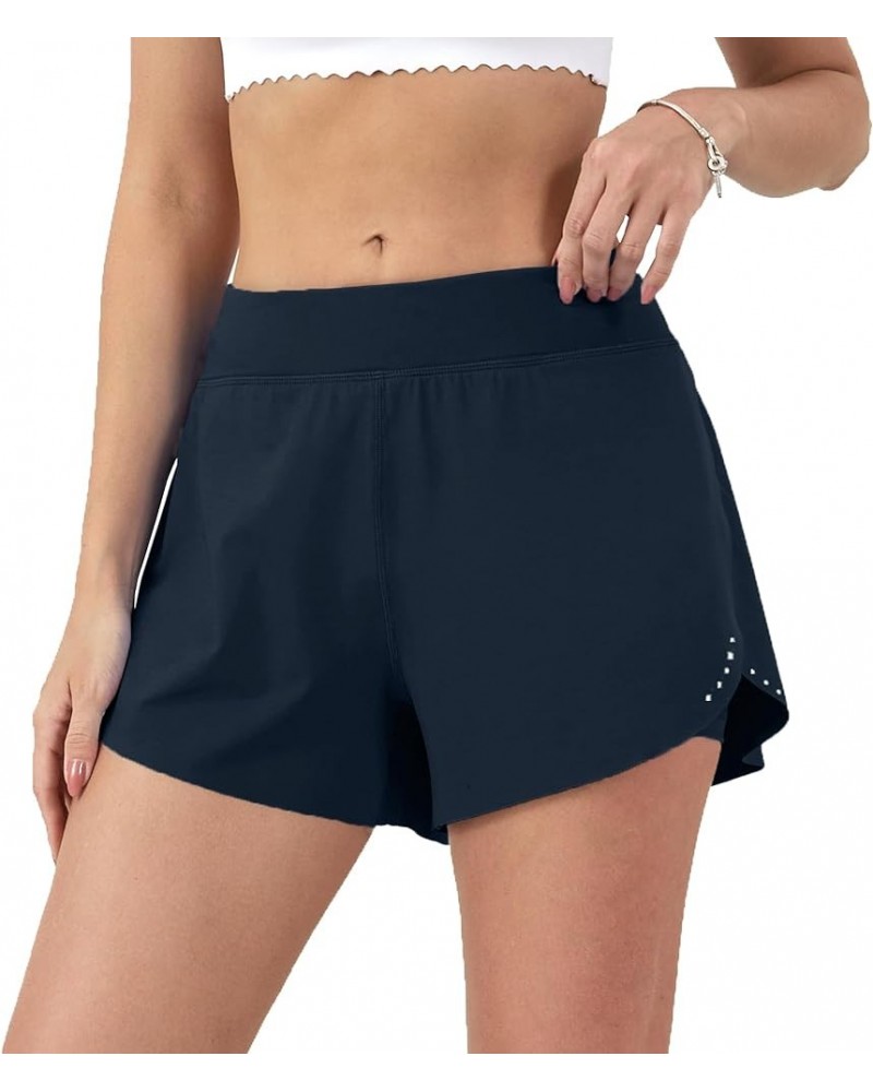 Women's 2 in 1 Flowy Running Shorts High Waisted Athletic Shorts for Women Lightweight Workout Yoga Gym Shorts Navy Blue $14....