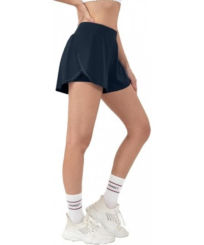 Women's 2 in 1 Flowy Running Shorts High Waisted Athletic Shorts for Women Lightweight Workout Yoga Gym Shorts Navy Blue $14....