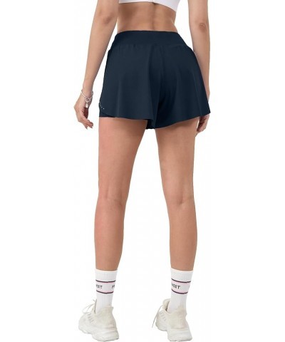 Women's 2 in 1 Flowy Running Shorts High Waisted Athletic Shorts for Women Lightweight Workout Yoga Gym Shorts Navy Blue $14....