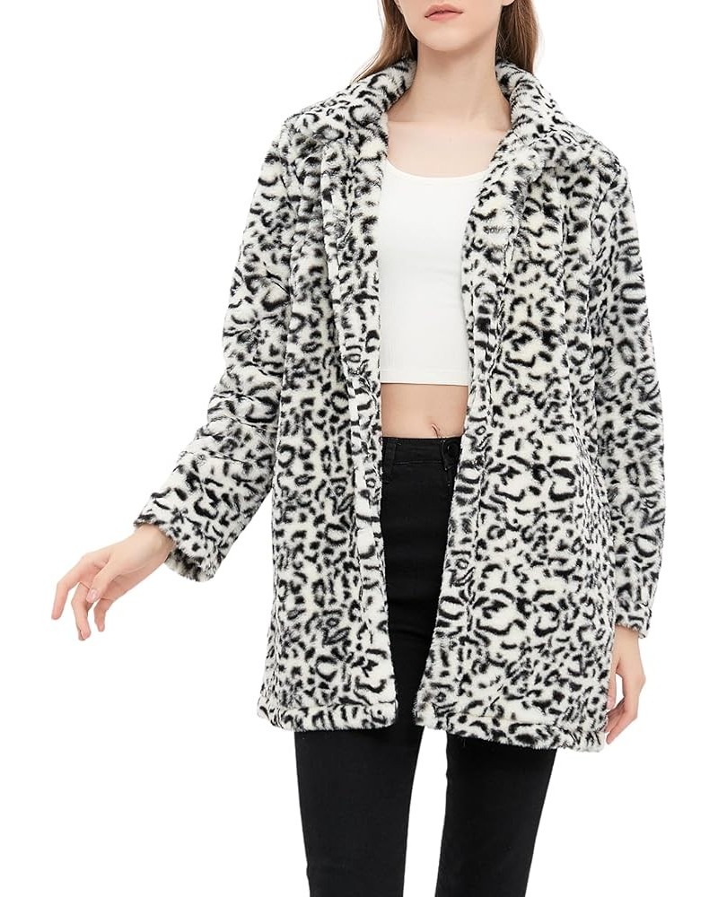 Women's Faux Fur Leopard Jacket Cardigan Fleece Sherpa Fuzzy Winter Fluffy Coat with Pockets Leopard White $20.70 Coats