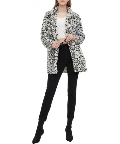 Women's Faux Fur Leopard Jacket Cardigan Fleece Sherpa Fuzzy Winter Fluffy Coat with Pockets Leopard White $20.70 Coats