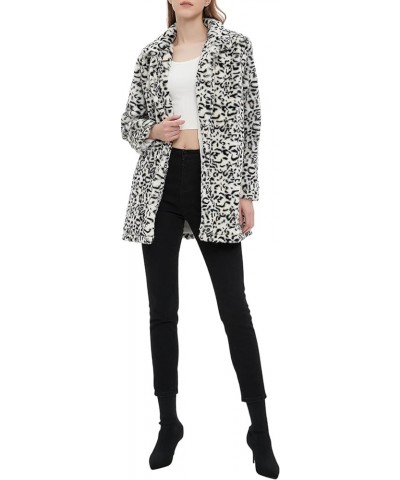 Women's Faux Fur Leopard Jacket Cardigan Fleece Sherpa Fuzzy Winter Fluffy Coat with Pockets Leopard White $20.70 Coats