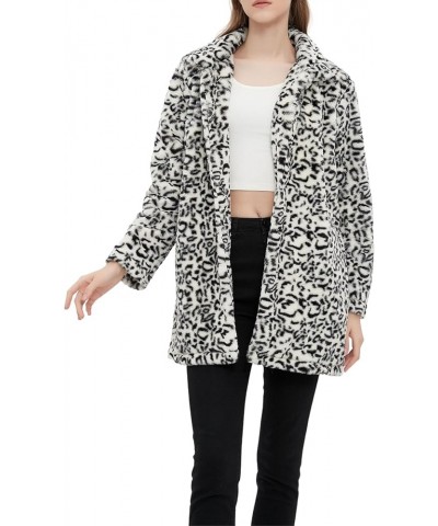 Women's Faux Fur Leopard Jacket Cardigan Fleece Sherpa Fuzzy Winter Fluffy Coat with Pockets Leopard White $20.70 Coats