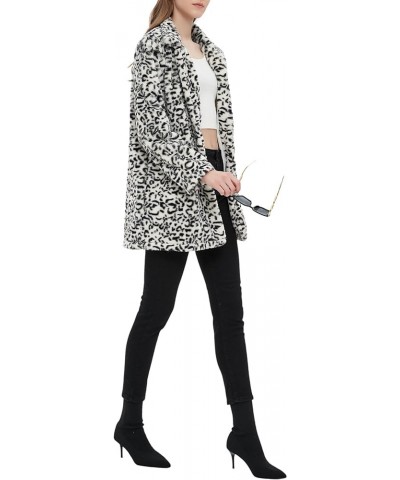 Women's Faux Fur Leopard Jacket Cardigan Fleece Sherpa Fuzzy Winter Fluffy Coat with Pockets Leopard White $20.70 Coats