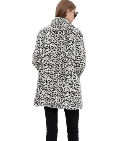 Women's Faux Fur Leopard Jacket Cardigan Fleece Sherpa Fuzzy Winter Fluffy Coat with Pockets Leopard White $20.70 Coats