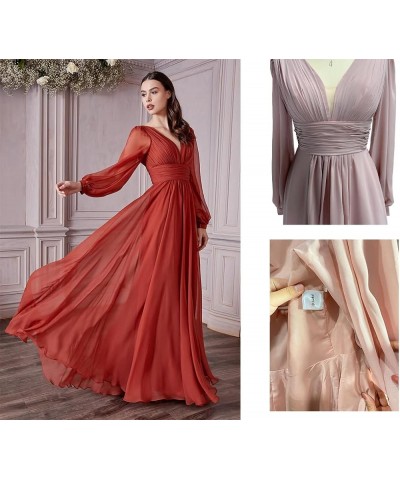 Long V-Neck Chiffon Bridesmaid Dresses with Pockets Long Sleeves Formal Dresses A-line Pleated Party Dress Dusty Purple $26.4...