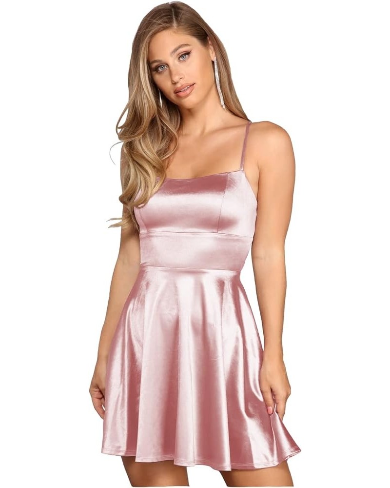 Short Spaghetti Straps Prom Dresses with Pockets Satin Homecoming Dress for Teens WD030 Pink $27.00 Dresses