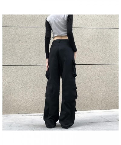 Women High Rise Straight Leg Y2K Streetwear Cargo Pants Baggy Boyfriend Jeans with Pockets Qblack $18.54 Jeans