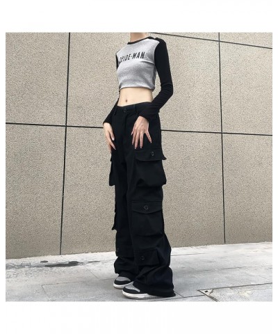 Women High Rise Straight Leg Y2K Streetwear Cargo Pants Baggy Boyfriend Jeans with Pockets Qblack $18.54 Jeans