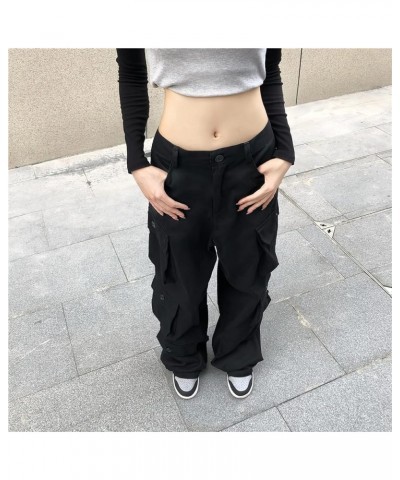 Women High Rise Straight Leg Y2K Streetwear Cargo Pants Baggy Boyfriend Jeans with Pockets Qblack $18.54 Jeans