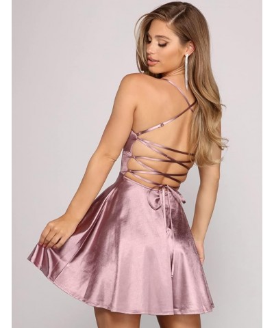 Short Spaghetti Straps Prom Dresses with Pockets Satin Homecoming Dress for Teens WD030 Pink $27.00 Dresses