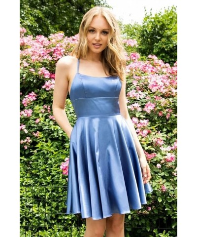 Short Spaghetti Straps Prom Dresses with Pockets Satin Homecoming Dress for Teens WD030 Pink $27.00 Dresses