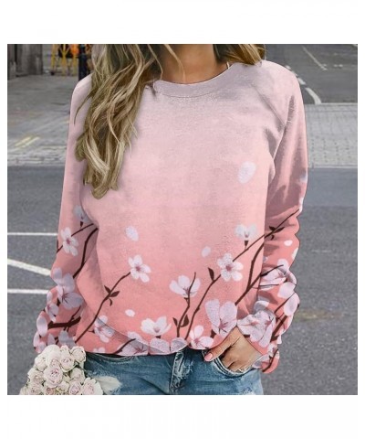 Womens Cherry Blossom Sweatshirt Casual Long Sleeve Pink Cherry Blossom Printed Graphic Fall Oversized Pullover Top Cherry Bl...