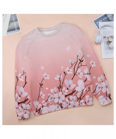 Womens Cherry Blossom Sweatshirt Casual Long Sleeve Pink Cherry Blossom Printed Graphic Fall Oversized Pullover Top Cherry Bl...