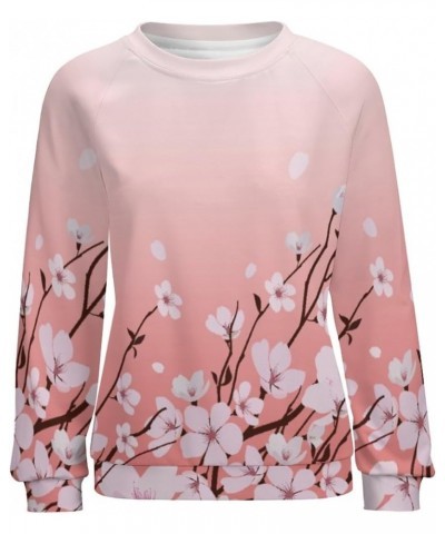 Womens Cherry Blossom Sweatshirt Casual Long Sleeve Pink Cherry Blossom Printed Graphic Fall Oversized Pullover Top Cherry Bl...