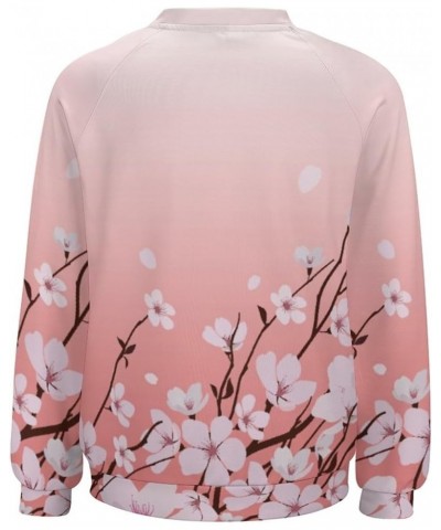 Womens Cherry Blossom Sweatshirt Casual Long Sleeve Pink Cherry Blossom Printed Graphic Fall Oversized Pullover Top Cherry Bl...