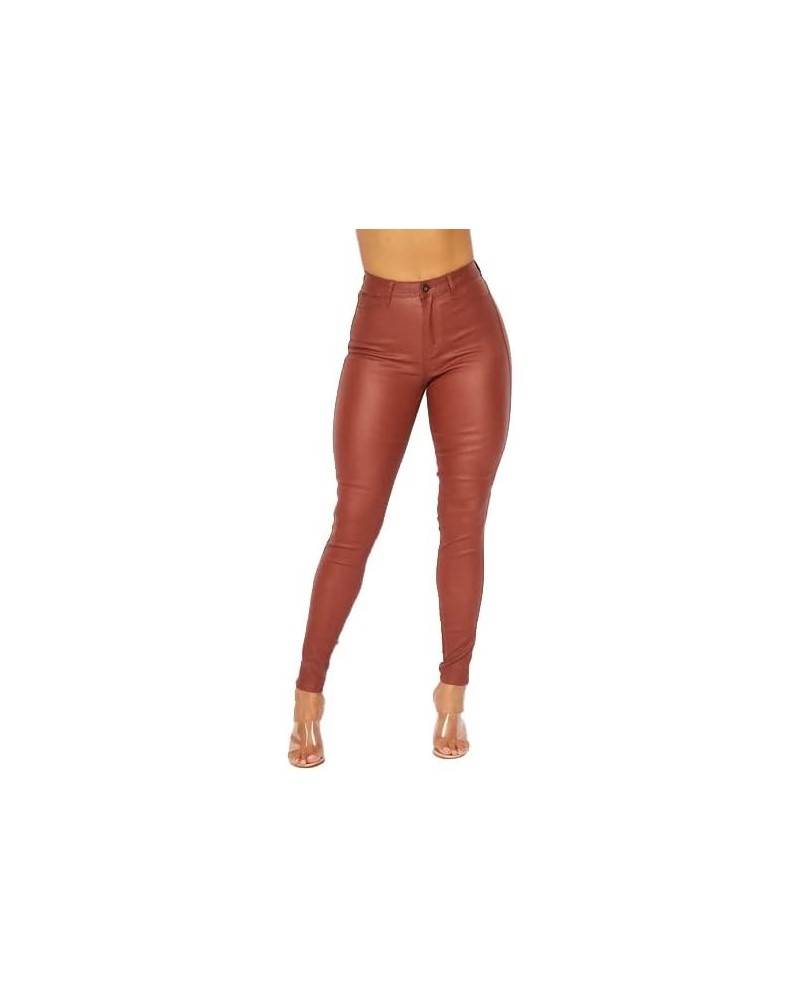 Plus Size Super High Waisted Stretchy Skinny Jeans in Mocha Faux Leather Rust $16.72 Jeans