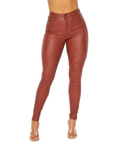 Plus Size Super High Waisted Stretchy Skinny Jeans in Mocha Faux Leather Rust $16.72 Jeans