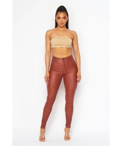 Plus Size Super High Waisted Stretchy Skinny Jeans in Mocha Faux Leather Rust $16.72 Jeans