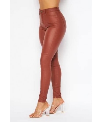 Plus Size Super High Waisted Stretchy Skinny Jeans in Mocha Faux Leather Rust $16.72 Jeans