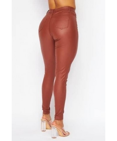 Plus Size Super High Waisted Stretchy Skinny Jeans in Mocha Faux Leather Rust $16.72 Jeans