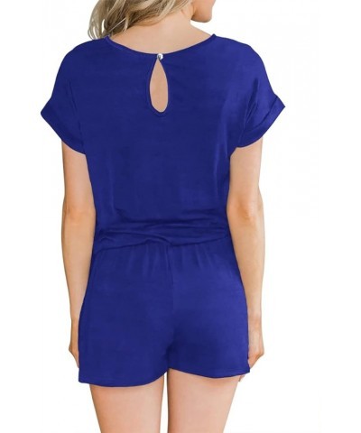 Women's Rompers 2024 Summer Crewneck Casual Short Sleeve One Piece Jumpsuit Fashion Outfits Clothes with Pocket 01 Royal Blue...