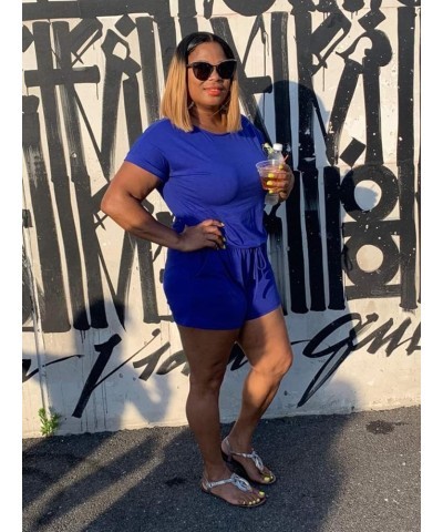 Women's Rompers 2024 Summer Crewneck Casual Short Sleeve One Piece Jumpsuit Fashion Outfits Clothes with Pocket 01 Royal Blue...