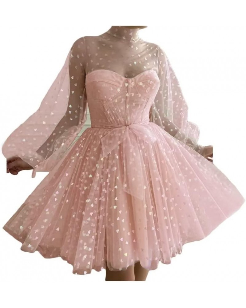 Short Prom Dress for Juniors Puffy Sleeves Tulle Homecoming Dress A Line Cocktail Dress Style1-blush $35.80 Dresses