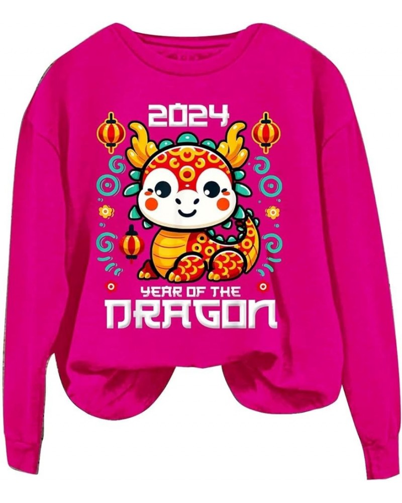 Womens Fashion Sweatshirt Year Of The Dragon Print Long Sleeve Shirts Funny Vintage Graphic Pullover Tops Cute Tees A-2-hot P...