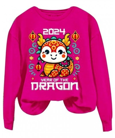 Womens Fashion Sweatshirt Year Of The Dragon Print Long Sleeve Shirts Funny Vintage Graphic Pullover Tops Cute Tees A-2-hot P...