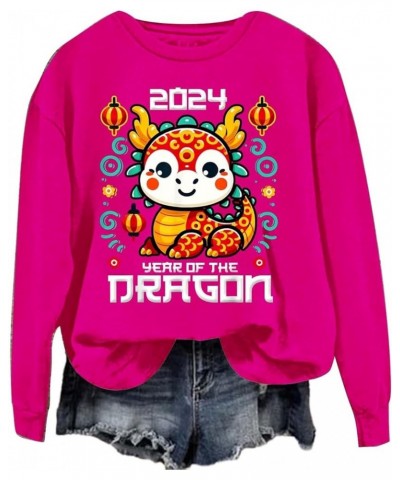 Womens Fashion Sweatshirt Year Of The Dragon Print Long Sleeve Shirts Funny Vintage Graphic Pullover Tops Cute Tees A-2-hot P...