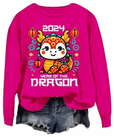 Womens Fashion Sweatshirt Year Of The Dragon Print Long Sleeve Shirts Funny Vintage Graphic Pullover Tops Cute Tees A-2-hot P...