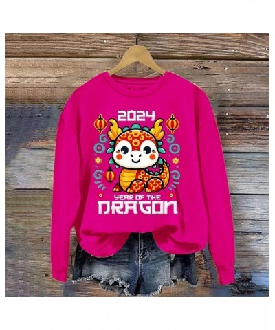 Womens Fashion Sweatshirt Year Of The Dragon Print Long Sleeve Shirts Funny Vintage Graphic Pullover Tops Cute Tees A-2-hot P...