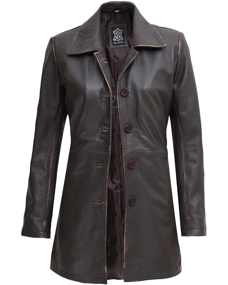 Lambskin Leather 3/4 Coat - A Fusion of Timeless Style & Modern Sophistication for Women Santiago Ruboff Dark Brown Leather J...