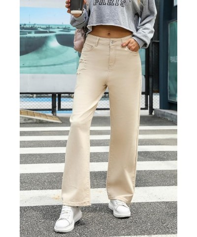 Womens Baggy Wide Leg Casual Jeans Crossover Waisted Stretchy Boyfriend Y2K Denim Pants Up Khaki $25.84 Jeans