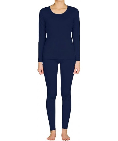 9M Women's Ultra-Soft Fleece Lined Thermal Base Layer Top & Bottom Underwear Set Navy Blue $12.64 Underwear