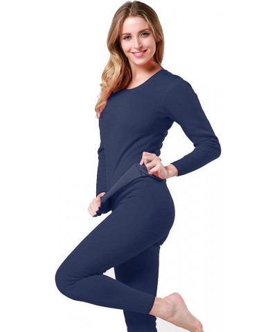 9M Women's Ultra-Soft Fleece Lined Thermal Base Layer Top & Bottom Underwear Set Navy Blue $12.64 Underwear