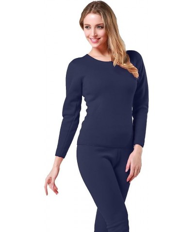 9M Women's Ultra-Soft Fleece Lined Thermal Base Layer Top & Bottom Underwear Set Navy Blue $12.64 Underwear