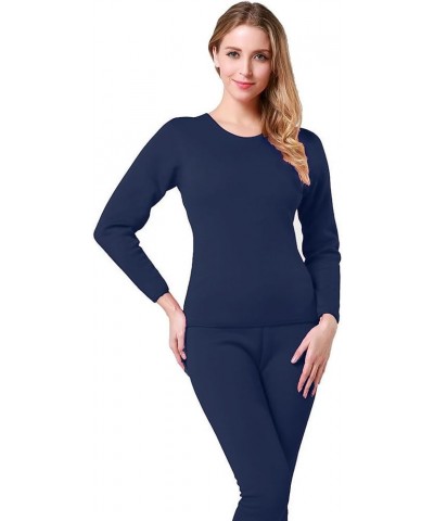 9M Women's Ultra-Soft Fleece Lined Thermal Base Layer Top & Bottom Underwear Set Navy Blue $12.64 Underwear