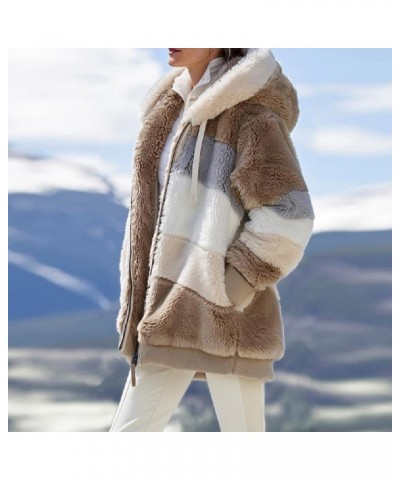 Womens Contrasting Lamb Wool Padded Coat, Winter Windproof Fuzzy Fleece Jacket Hooded Purple $20.57 Jackets