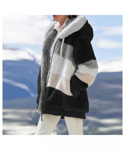 Womens Contrasting Lamb Wool Padded Coat, Winter Windproof Fuzzy Fleece Jacket Hooded Purple $20.57 Jackets