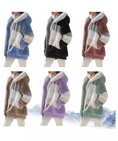 Womens Contrasting Lamb Wool Padded Coat, Winter Windproof Fuzzy Fleece Jacket Hooded Purple $20.57 Jackets