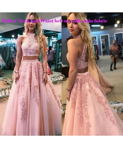 Lace Appliques 2 Piece Prom Dresses for Women Long Tulle Ball Gowns Princess Party Wedding Evening Dress 2024 Dark Red $54.44...