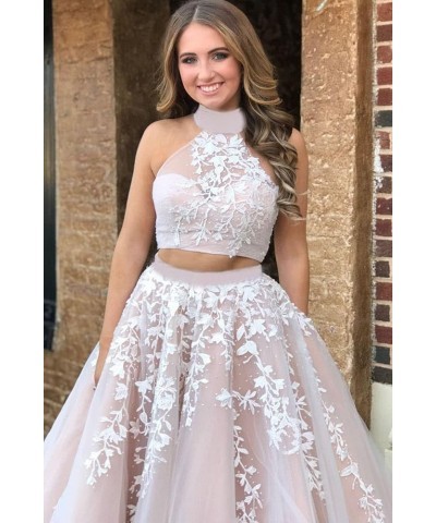 Lace Appliques 2 Piece Prom Dresses for Women Long Tulle Ball Gowns Princess Party Wedding Evening Dress 2024 Dark Red $54.44...