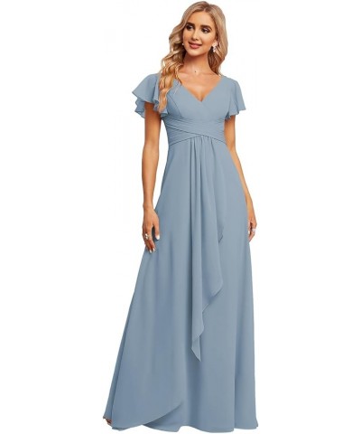 Bridesmaid Dresses for Women Prom Dress Long Formal Evening Party Gowns V-Neck Bridesmaid Dresses with Sleeves Dusty Blue $32...