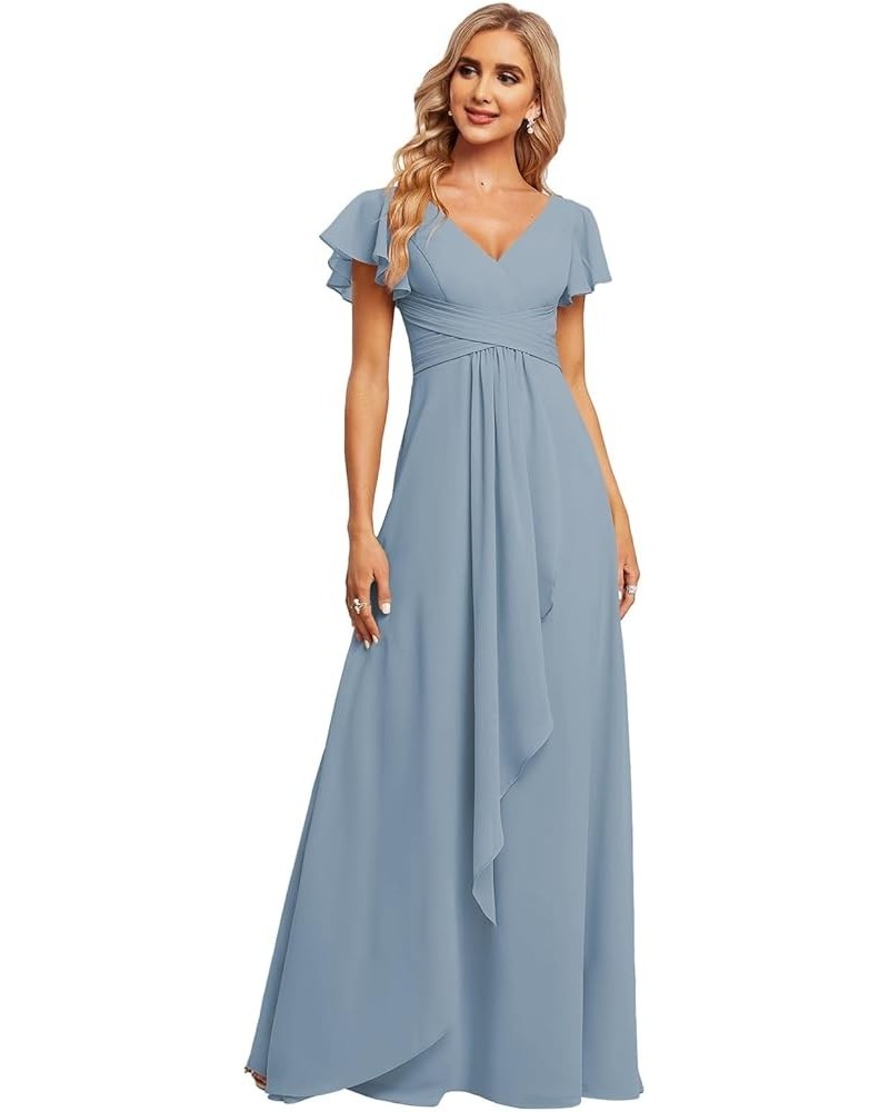 Bridesmaid Dresses for Women Prom Dress Long Formal Evening Party Gowns V-Neck Bridesmaid Dresses with Sleeves Dusty Blue $32...