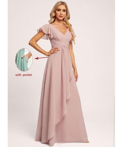 Bridesmaid Dresses for Women Prom Dress Long Formal Evening Party Gowns V-Neck Bridesmaid Dresses with Sleeves Dusty Blue $32...